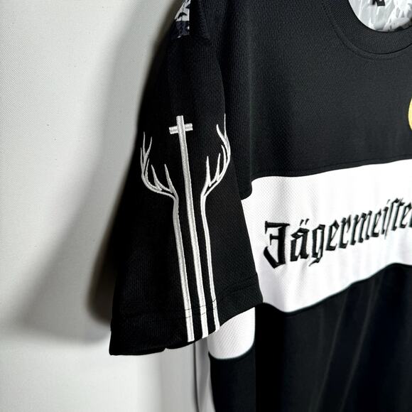 NWOT Jagermeister Black White Short Sleeve Crew Neck Soccer Jersey Mens Size L - Picture 3 of 4